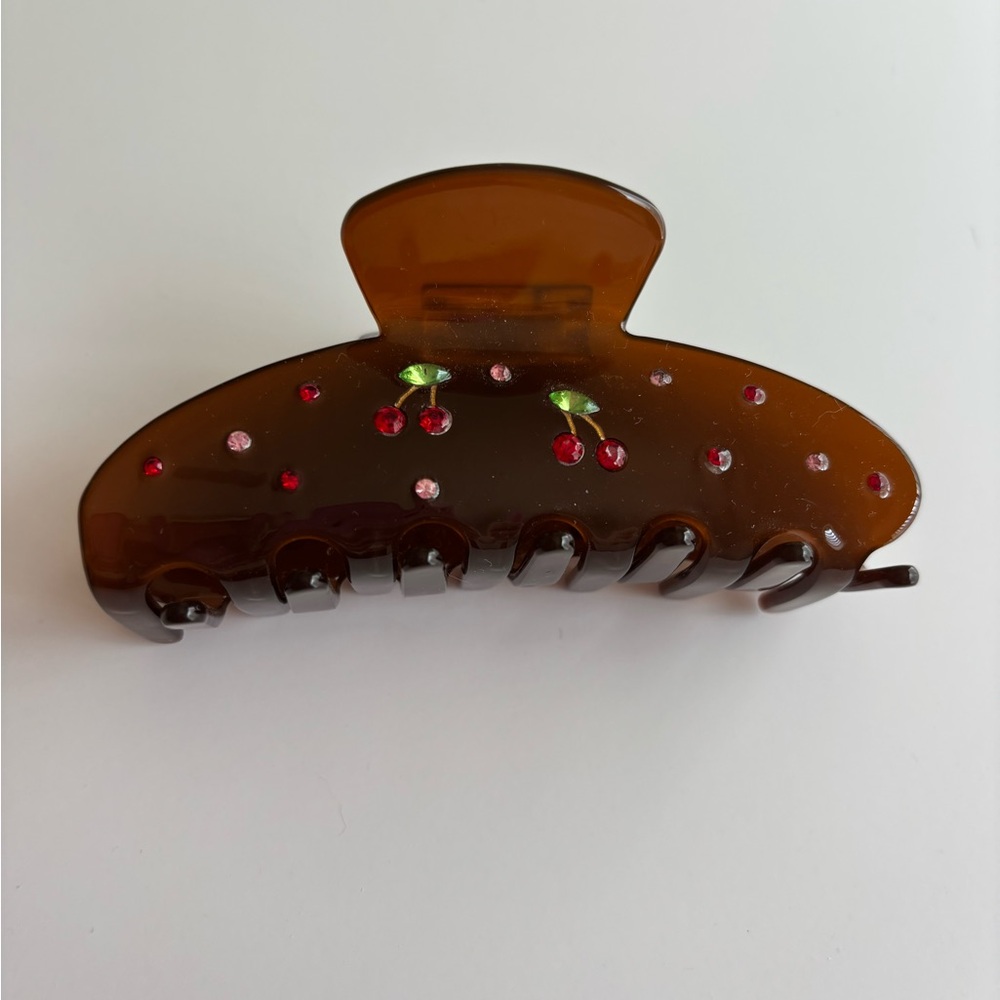Brown Cherry Accent Hair Claw Clip